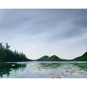 11x14 Maine Original Oil Painting Acadia Jordan Pond Landscape Blue Sky Signed